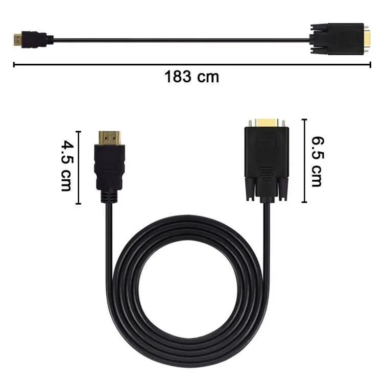 1.8M HDMI Male to VGA Male Cable | For Computer, Laptop, PC & Monitor