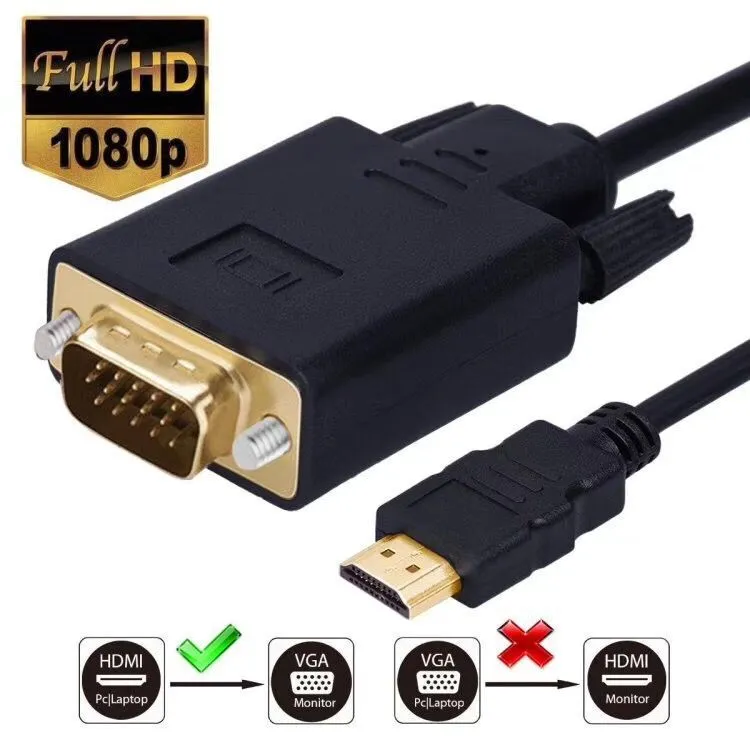 1.8M HDMI Male to VGA Male Cable | For Computer, Laptop, PC & Monitor