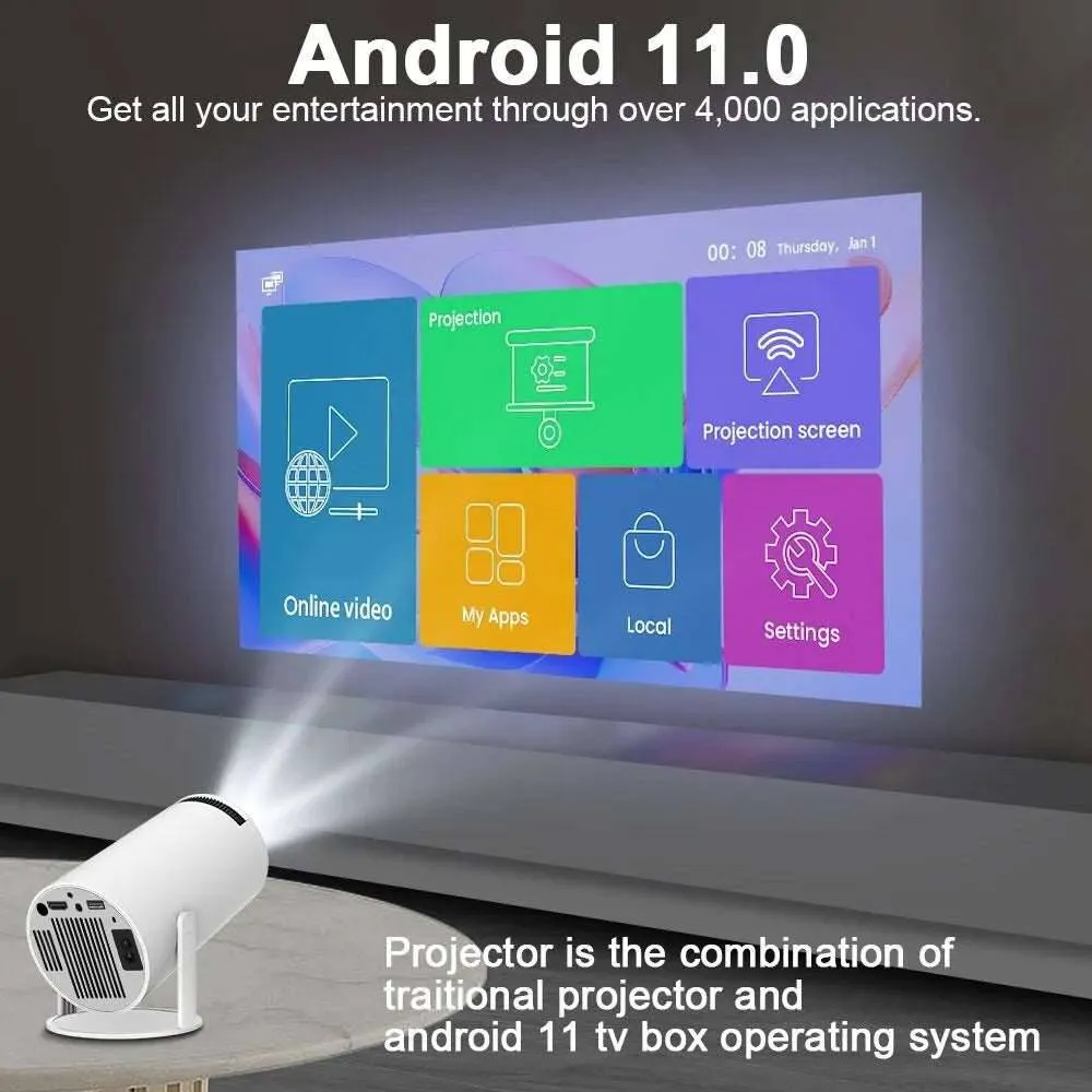4K Android 11 Dual Wifi Projector Home Cinema Outdoor Projetor