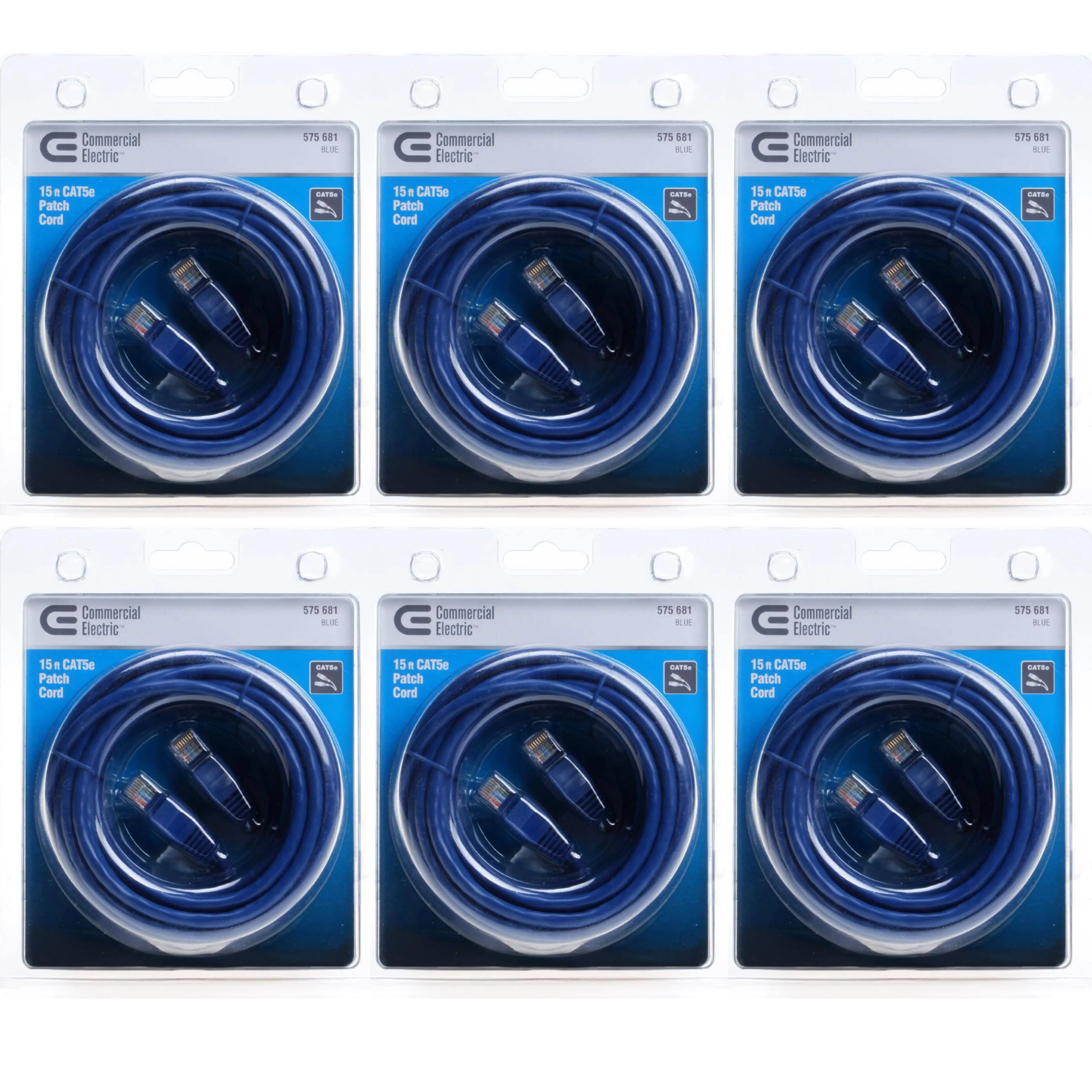 6 Pc 15 FT Cat5e RJ45 Ethernet LAN Network Cable PC Xbox PS Internet Router Blue
