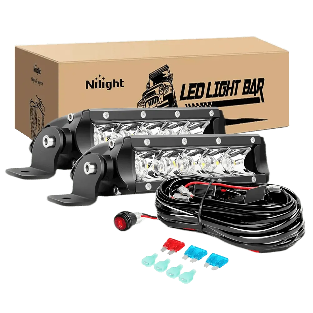7 Inch 30W Super Slim Spot LED Light Bar Kit (Pair) | 12FT Wire 3Pin Switch