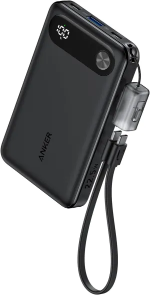 Anker Power Bank, 10,000mAh Portable Charger with Built-in USB-C Cable and Lanyard