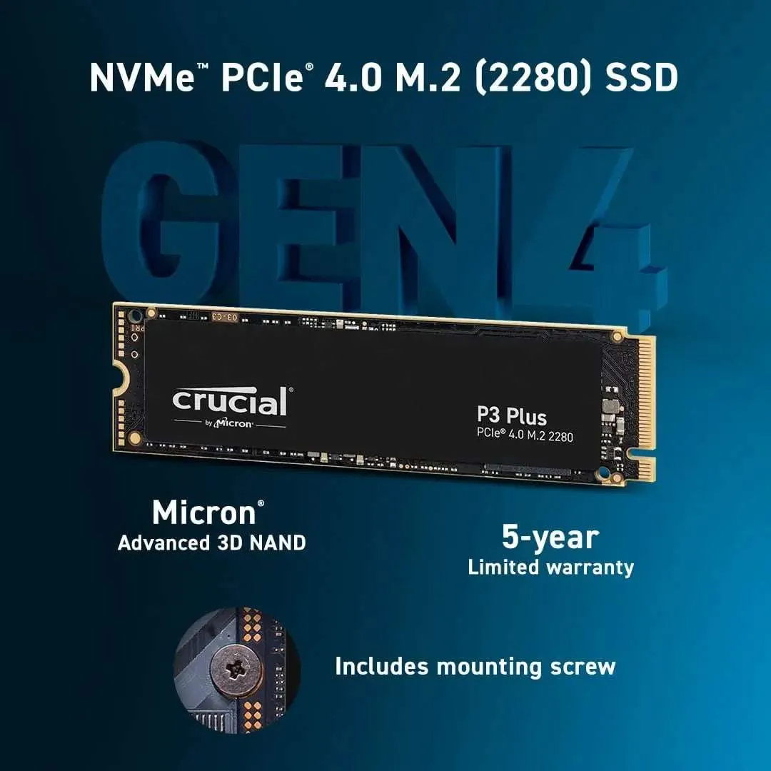 Crucial P3 Plus PCIe Gen4x4 3D NAND NVMe M.2 SSD - High Performance Storage