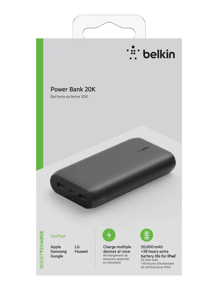 [OPEN BOX] BELKIN BoostCharge USB-C Powerbank 20K - 15W Tablet and Smartphone Charger with Cable - Black