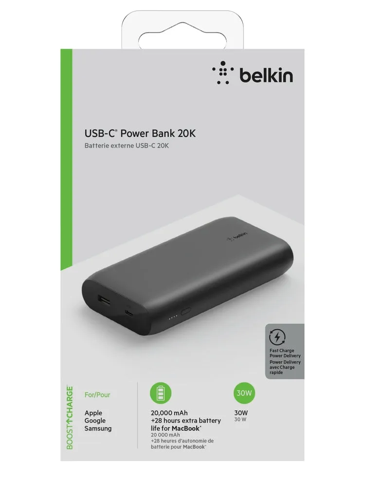 [OPEN BOX] BELKIN BoostCharge USB-C Powerbank 20K - 30W PD Laptop & Phone Charger with USB-C Cable - Black