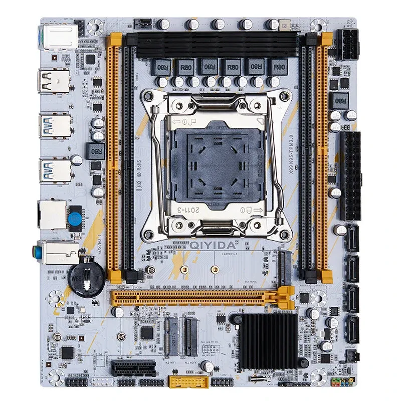 QIYIDA X99 Motherboard Set Kit With LGA2011-3 Xeon E5 2670 V3 CPU (2*8GB) 16GB DDR4 RAM M-ATX NVME M.2 Support TPM Pin insertion