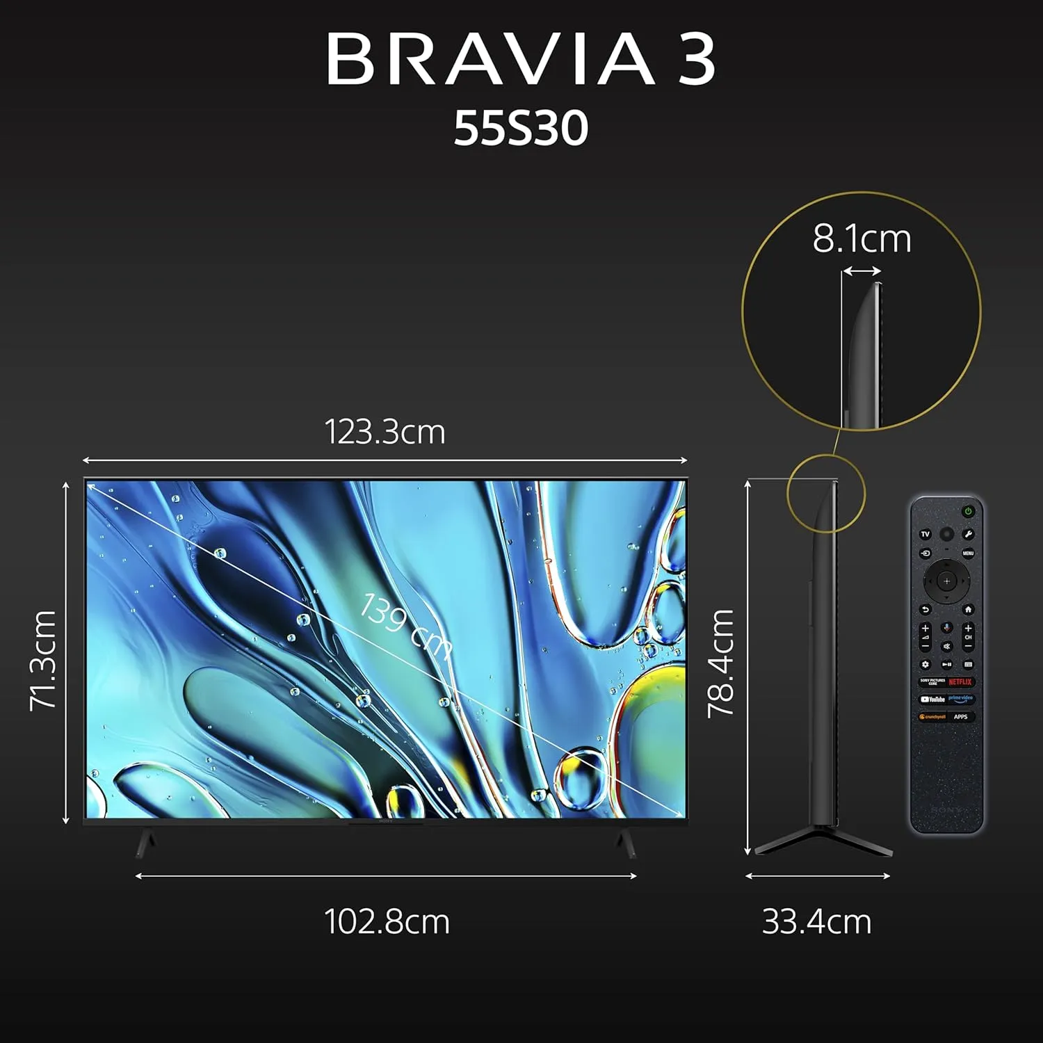 Sony K-55S30 BRAVIA 3 Series 139 cm (55 inches) 4K Ultra HD AI Smart LED Google TV  (Black)