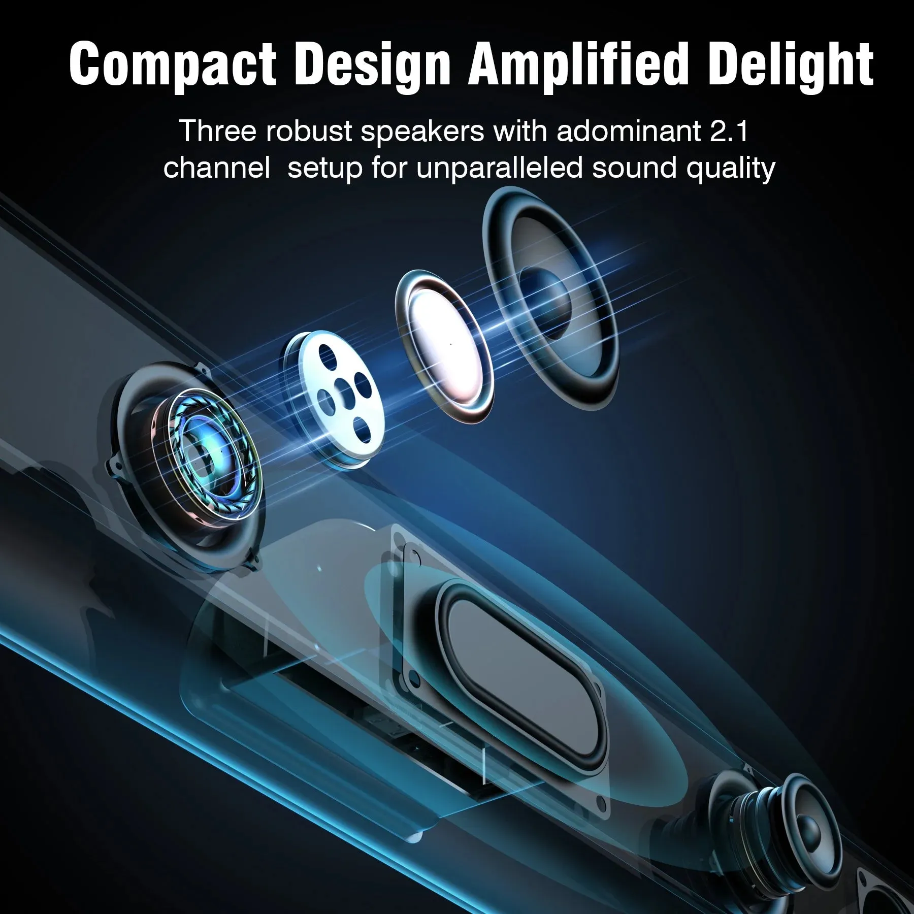 VEAT00L 2.1ch Sound Bars for TV, Soundbar with Subwoofer, Wired & Wireless Bluetooth 5.0 3D Surround Speakers, Optical/HDMI/AUX/RCA/USB Connection, Wall Mountable, Remote Control