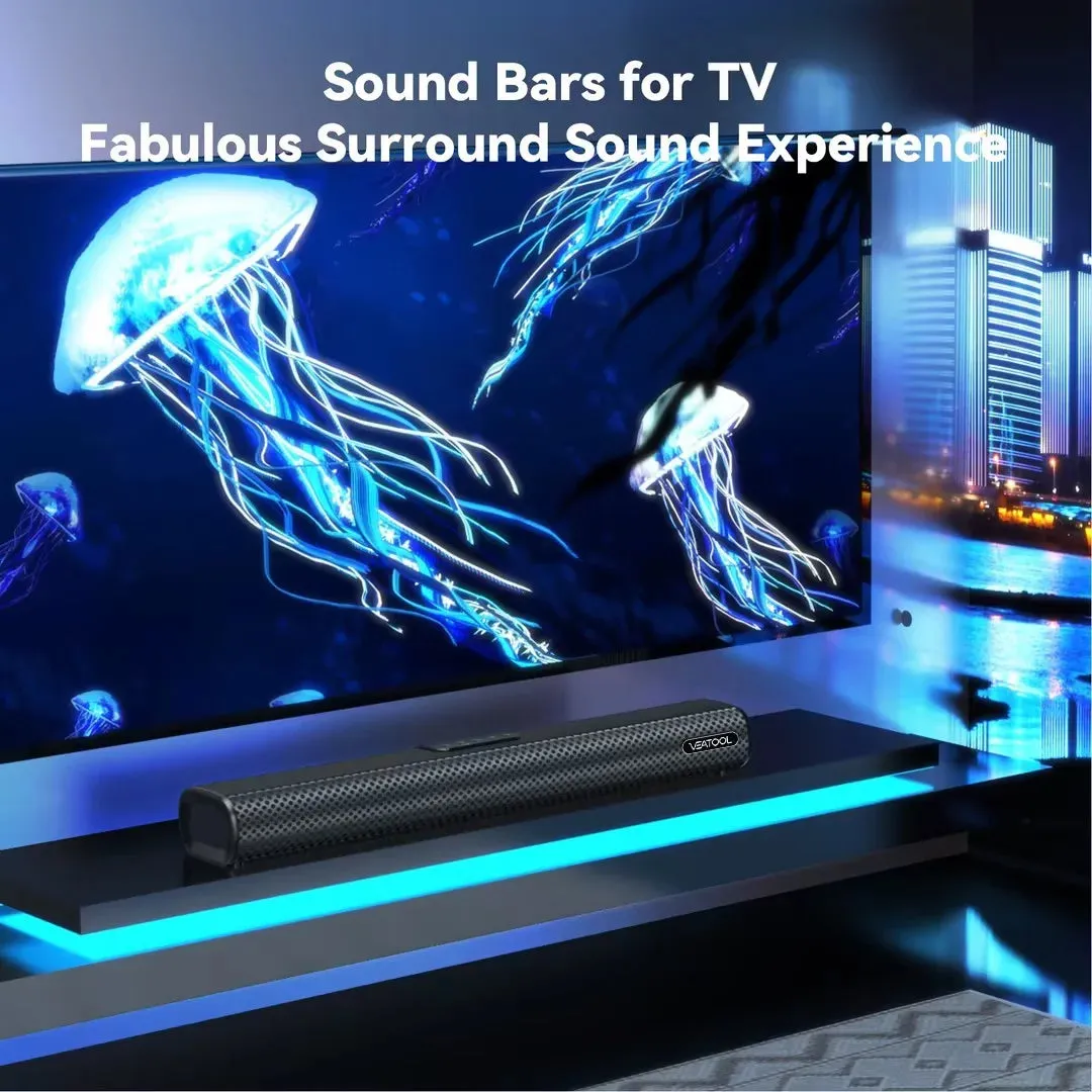 VEAT00L 2.1ch Sound Bars for TV, Soundbar with Subwoofer, Wired & Wireless Bluetooth 5.0 3D Surround Speakers, Optical/HDMI/AUX/RCA/USB Connection, Wall Mountable