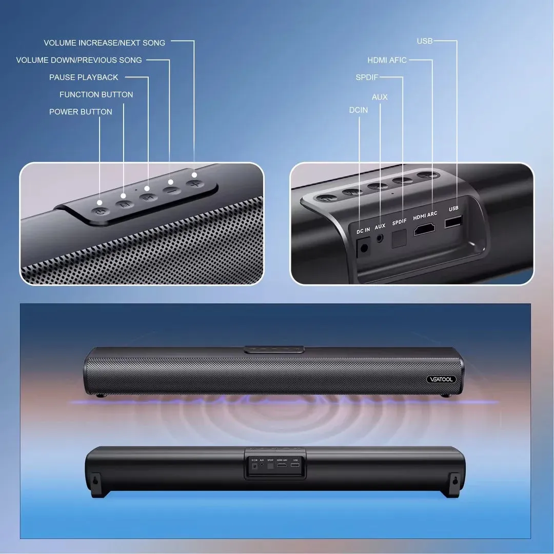 VEAT00L 2.1ch Sound Bars for TV, Soundbar with Subwoofer, Wired & Wireless Bluetooth 5.0 3D Surround Speakers, Optical/HDMI/AUX/RCA/USB Connection, Wall Mountable