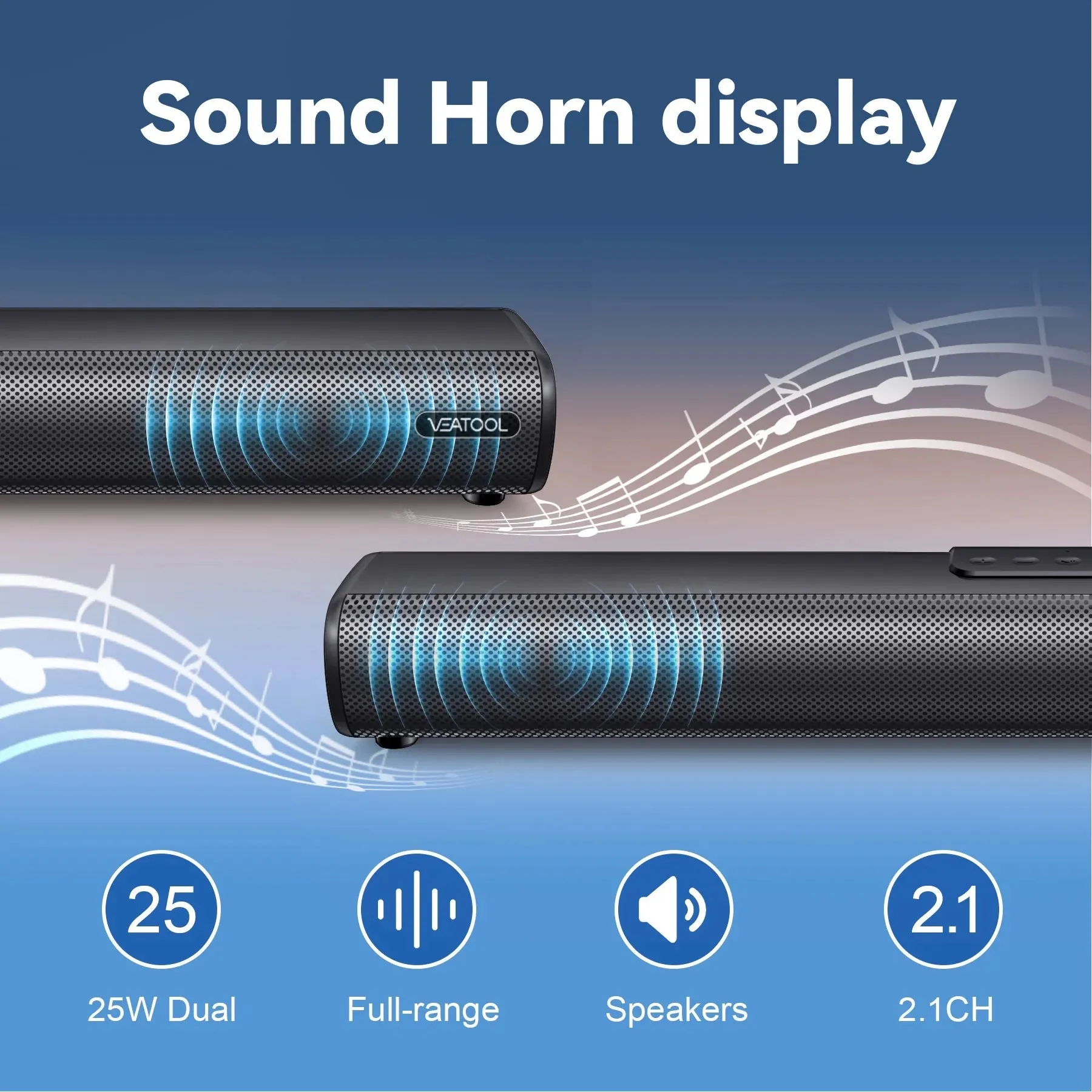 VEAT00L 2.1ch Sound Bars for TV, Soundbar with Subwoofer, Wired & Wireless Bluetooth 5.0 3D Surround Speakers, Optical/HDMI/AUX/RCA/USB Connection, Wall Mountable
