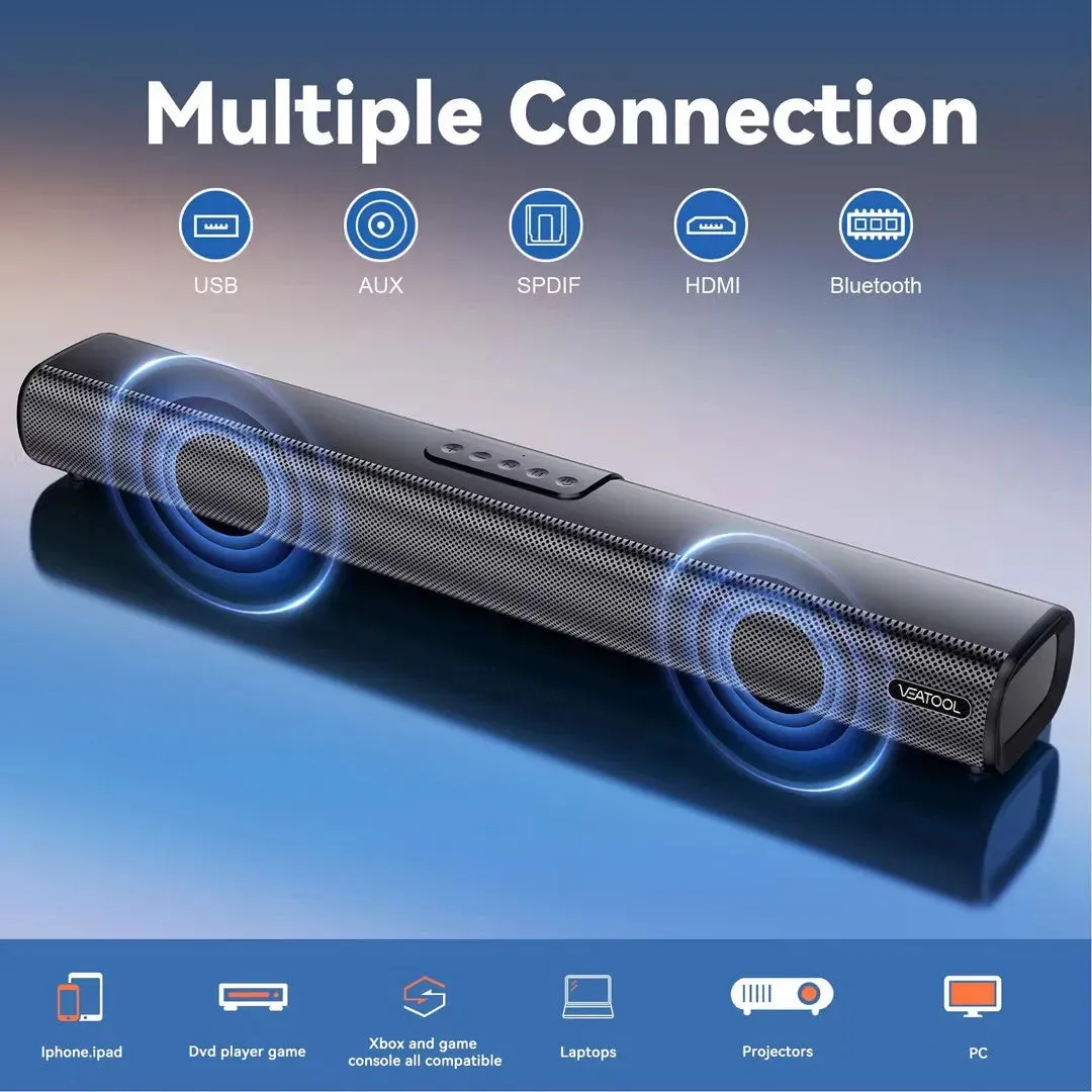 VEAT00L 2.1ch Sound Bars for TV, Soundbar with Subwoofer, Wired & Wireless Bluetooth 5.0 3D Surround Speakers, Optical/HDMI/AUX/RCA/USB Connection, Wall Mountable