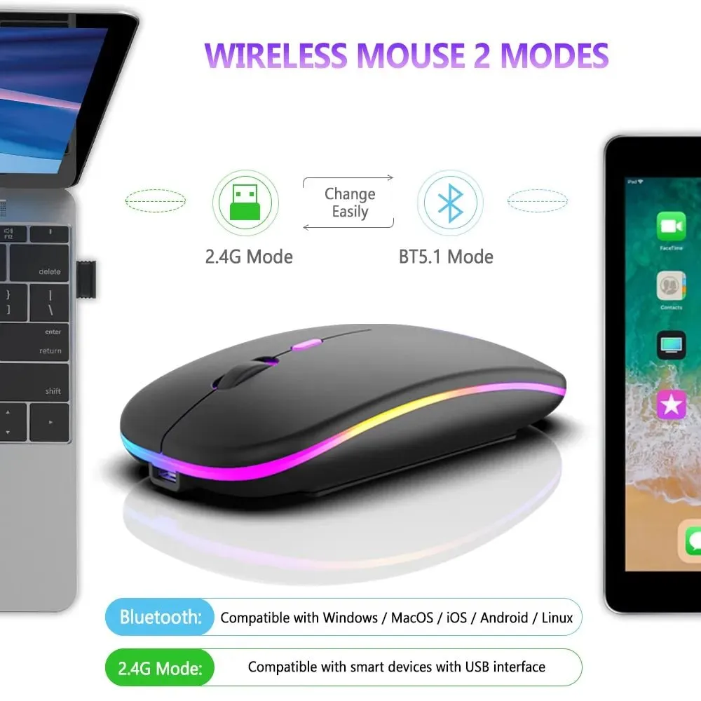 Wireless Mouse with Bluetooth and 2.4GHz Dual Modes