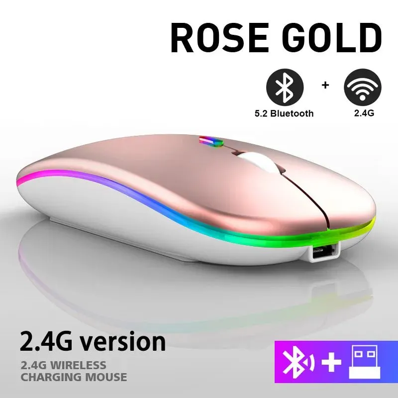 WMGW 2.4G Wireless Mouse RGB Rechargeable Bluetooth Mice