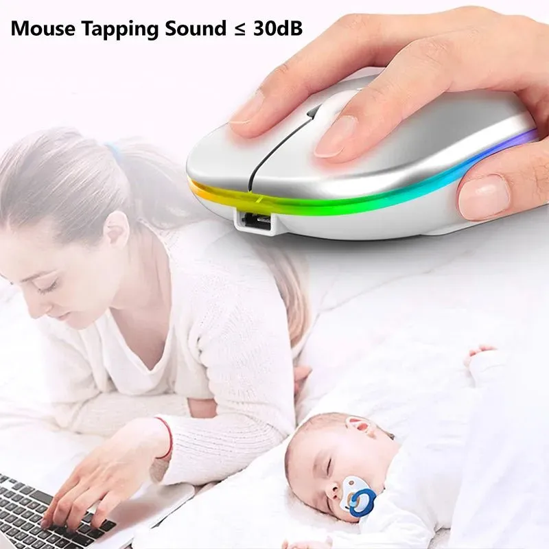 WMGW 2.4G Wireless Mouse RGB Rechargeable Bluetooth Mice
